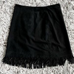 Tamara Mellon Black Suede Fringe Mini Skirt